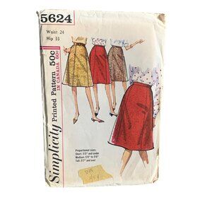 Vintage Simplicity 5624 Skirt Pattern Waist 24" Hip 33" 50s Sewing Pattern uncut